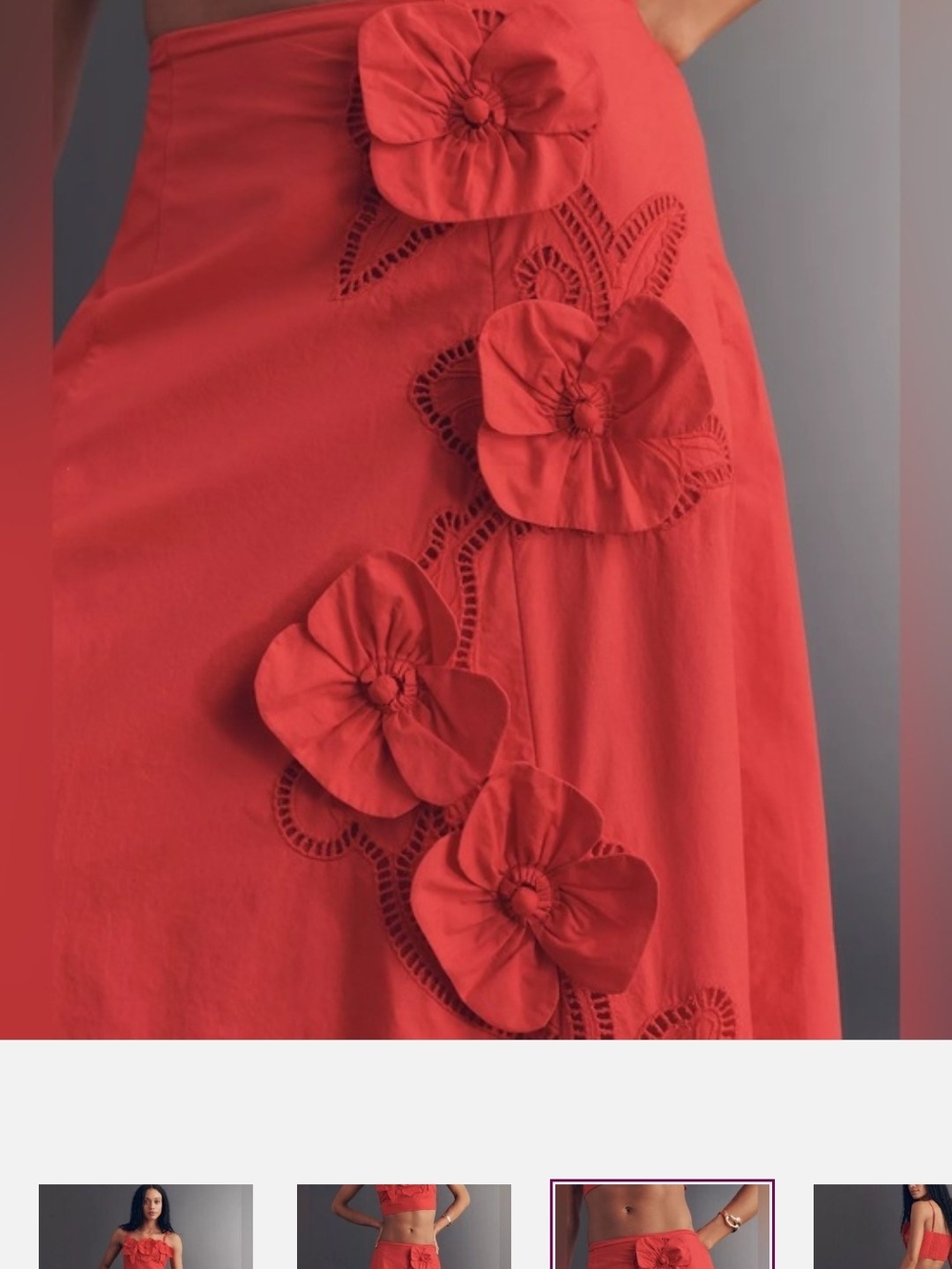 Anthropologie Maeve Red Floral Appliqué Midi Skirt XS  NWT - Picture 4 of 12